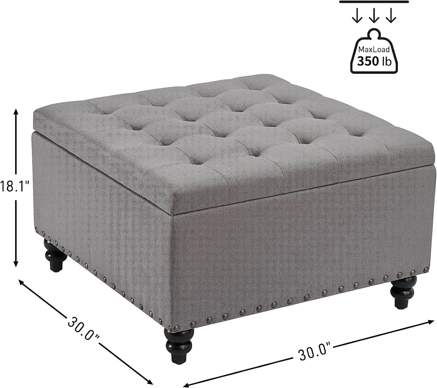 Grey Tufted Ottoman with Storage for Living Room