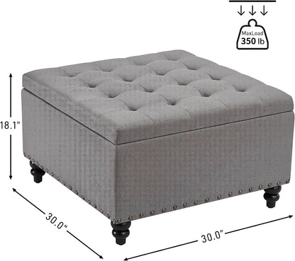 Grey Tufted Ottoman with Storage for Living Room