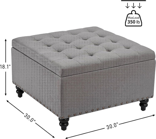 Grey Tufted Ottoman with Storage for Living Room