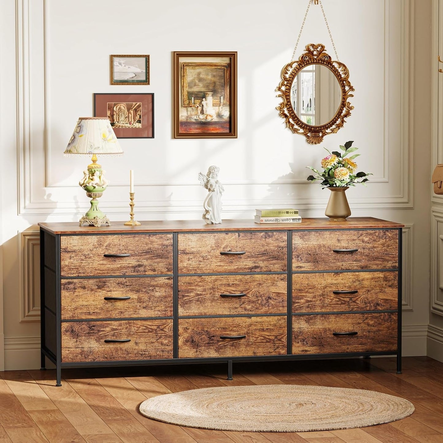 9 Drawer Dresser, 55 Inch Dresser TV Stand for 55, 60 Inch TV,