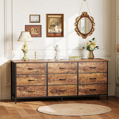9 Drawer Dresser, 55 Inch Dresser TV Stand for 55, 60 Inch TV,