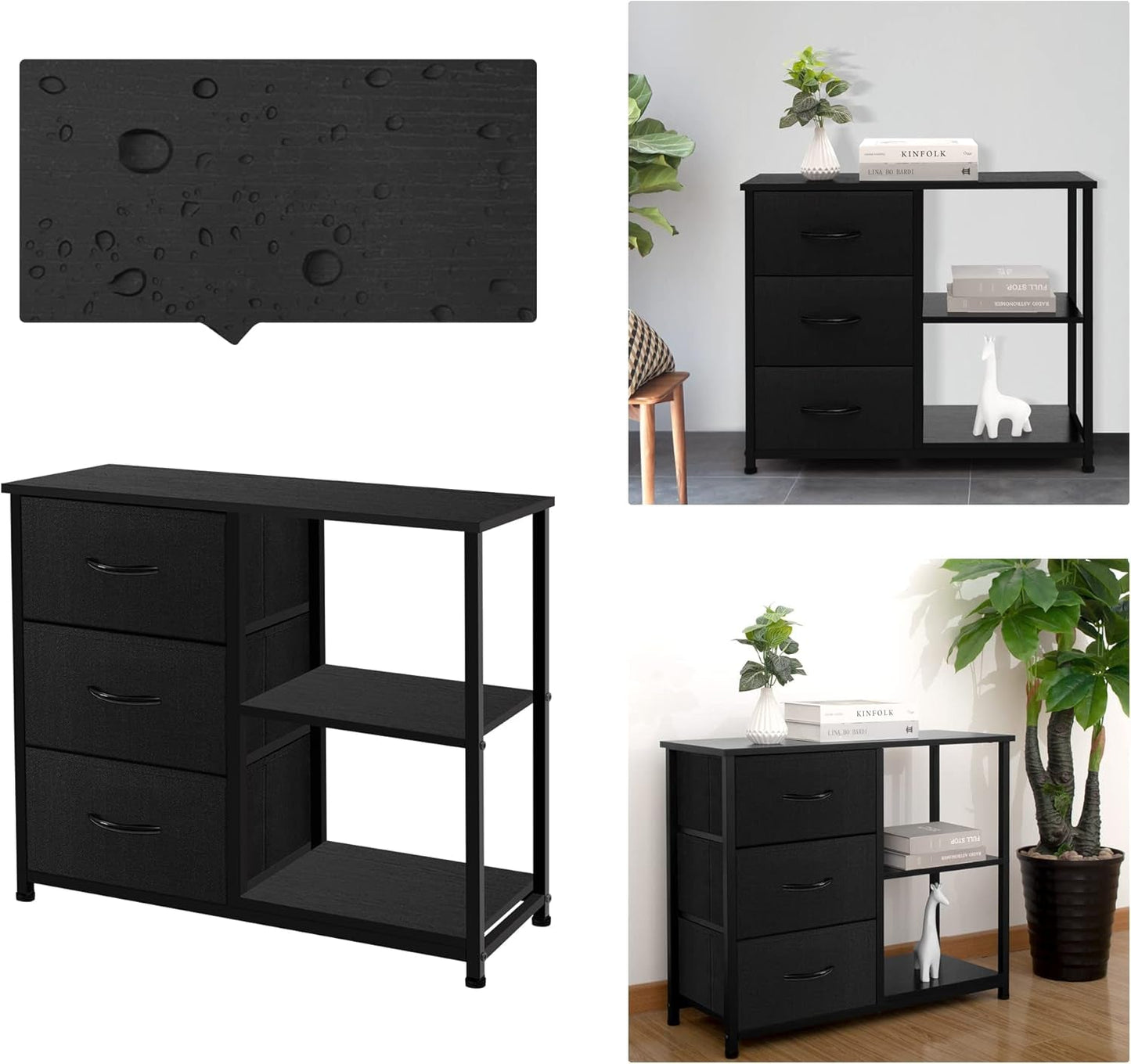 Rustic Brown Fabric Dresser, 4 Drawer Organizer Unit with 2 Shelves,