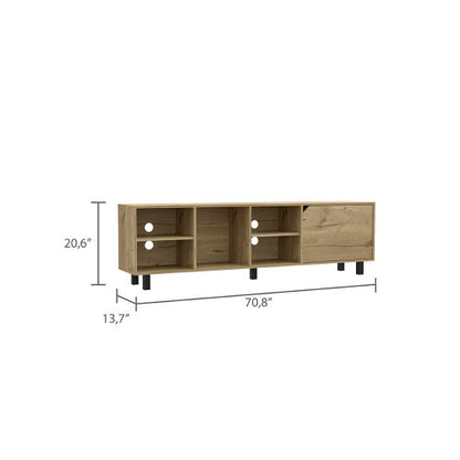 TV Stand For TVs Up 70 Estocolmo, Four Open Shelves, Light Oak Finish