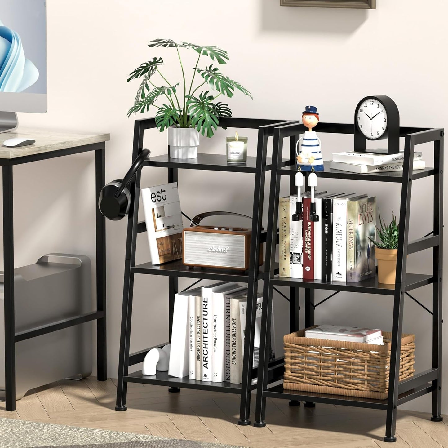 3-Tier Bookshelf, Ladder Shelf, Stand up Shelves, Industrial Bookcase