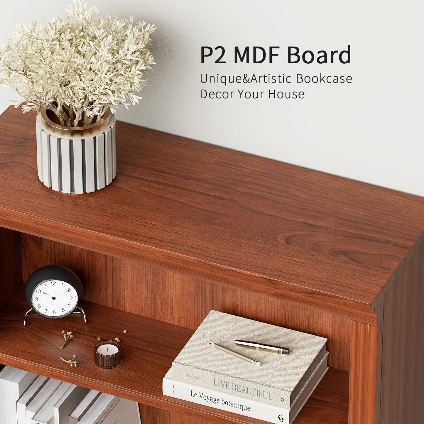 Cherry 5-Shelf Wooden Standing Bookcase Storage Rack