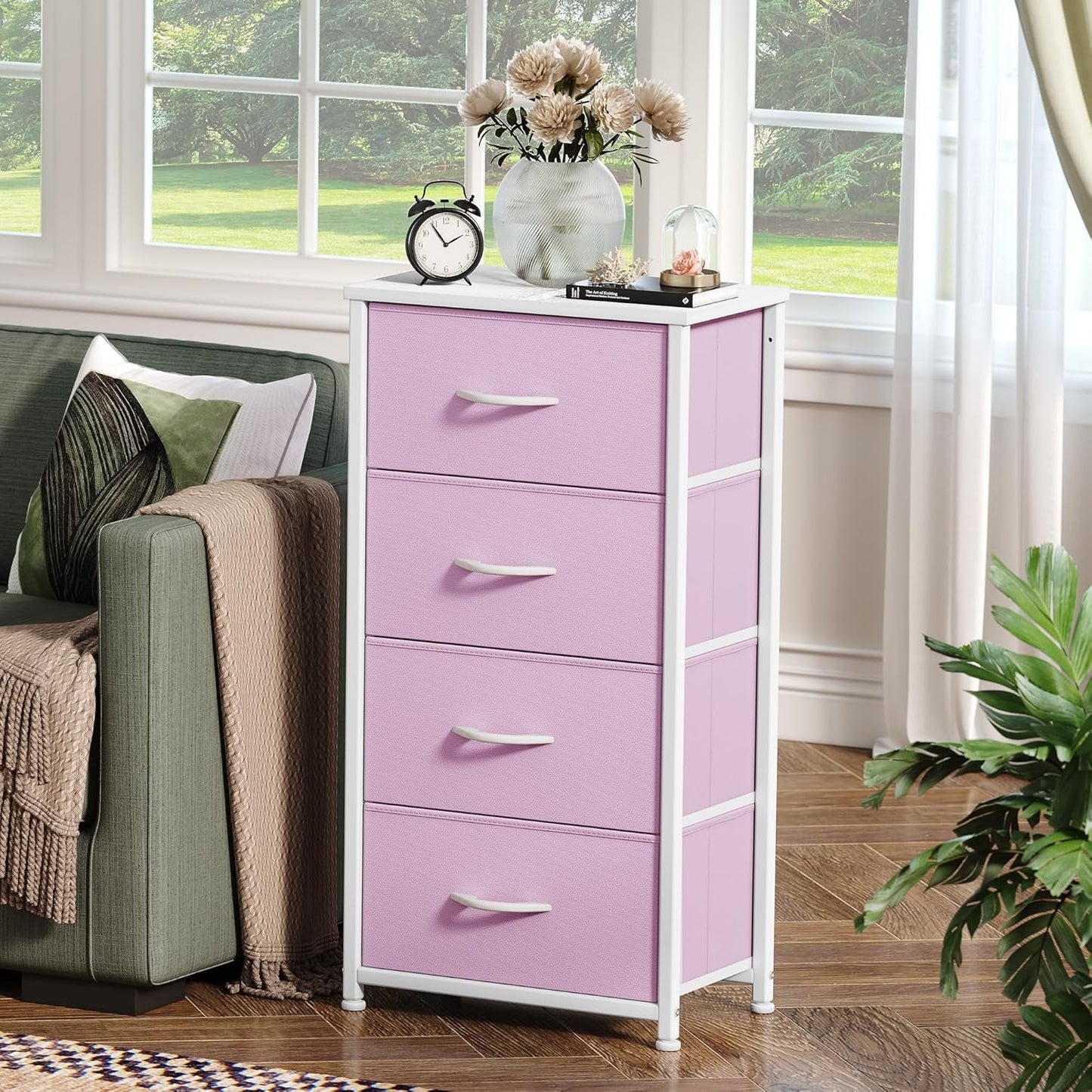 Storage Drawer with 4 Drawers - Fabric Dressers for Kids, Dresser for
