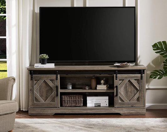 Farmhouse Sliding Barn Door TV Stand for Tvs up to 65 Inch, Modern