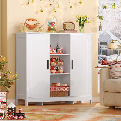 Storage Cabinet with 2 Doors and 4 Storage Shelves, Credenza Buffet