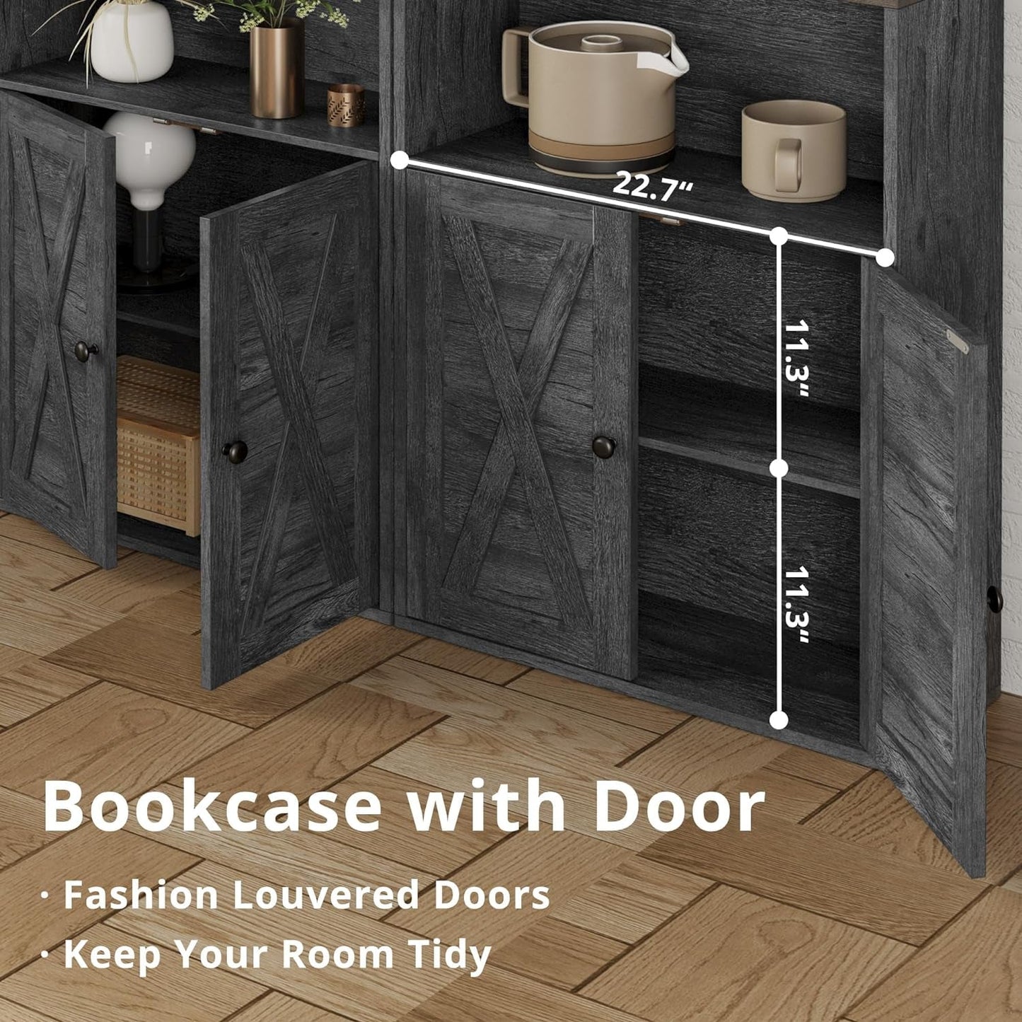 Industrial Bookshelves and Bookcases with Doors 11.8 in Depth Floor