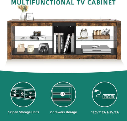 LED TV Stand W/Power Outlets for Tvs up to 55/60 Inch, Gaming