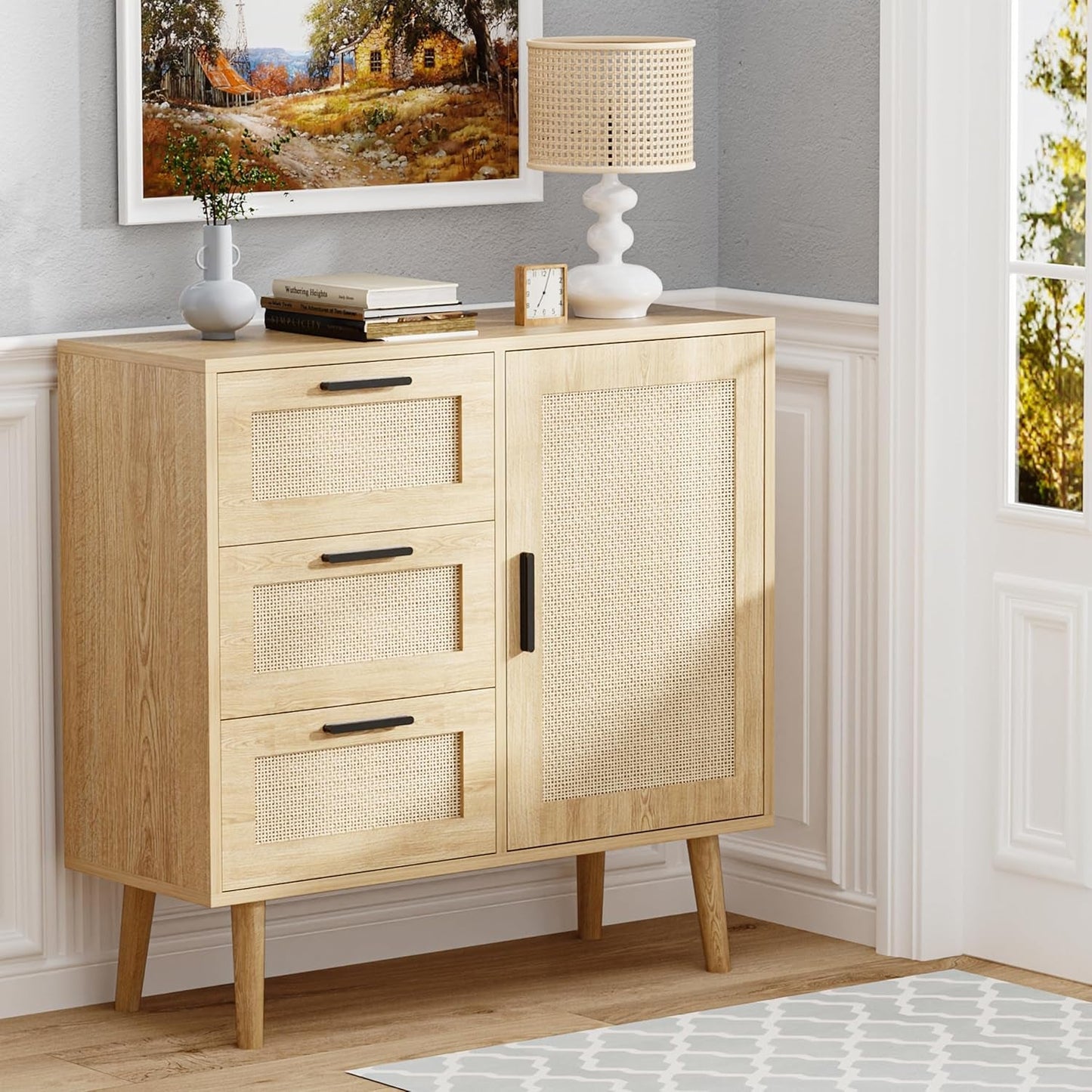 Modern Storage Cabinet, Free Standing Buffet Cabinet, Black Sideboard