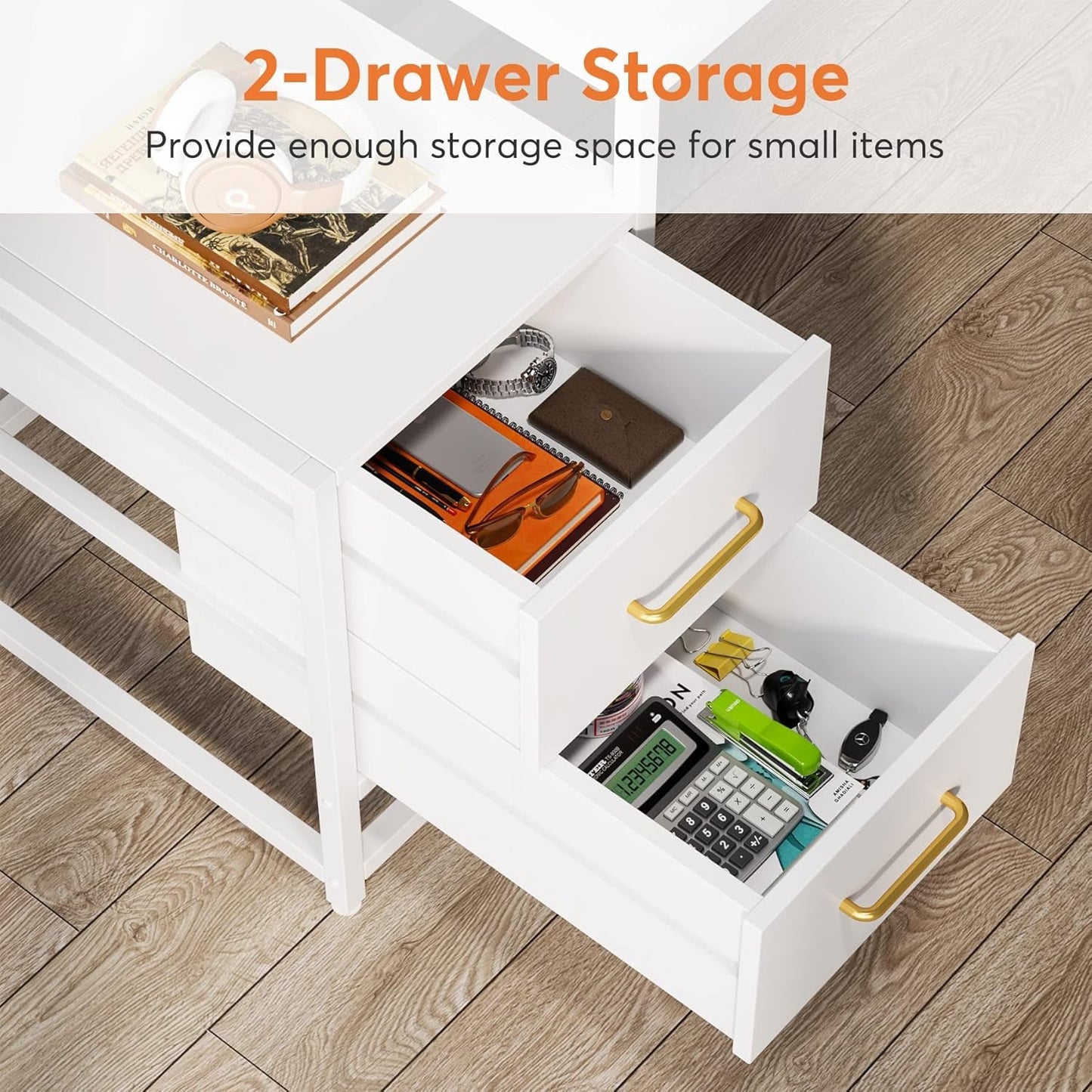 55 Inch Computer Desk with 2 Drawers and Storage Shelves, Rustic