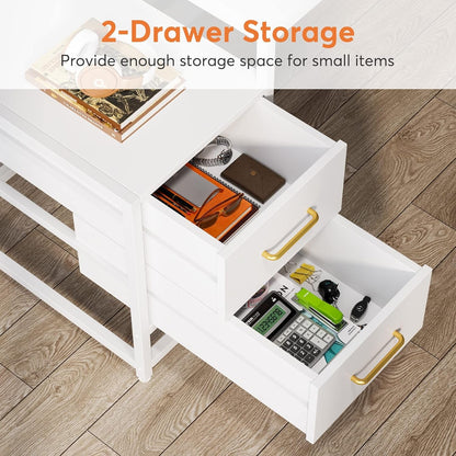 55 Inch Computer Desk with 2 Drawers and Storage Shelves, Rustic