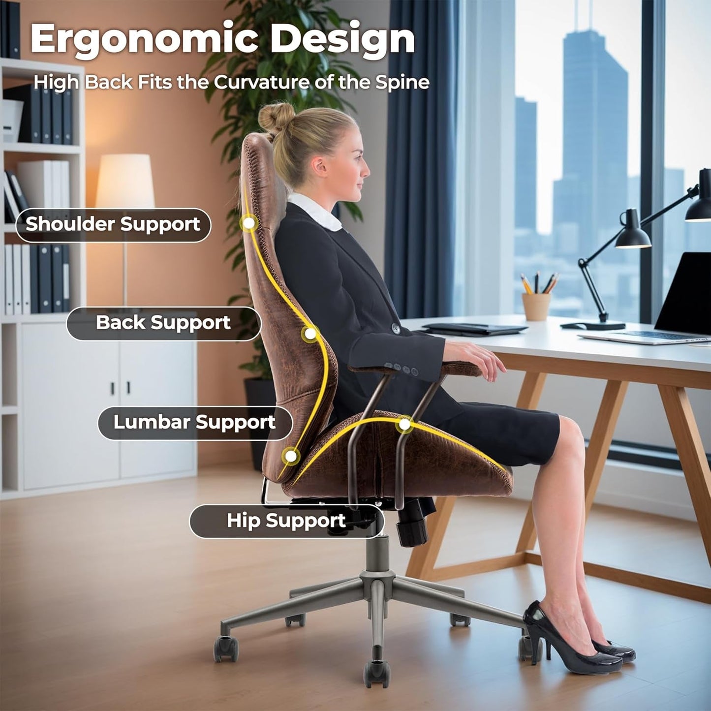 Ergonomic Office Chair,Modern Computer Desk Chair,High Back Suede