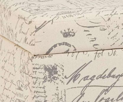 Neutral Beige Script Ottoman with Storage Square