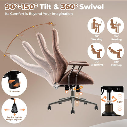 Ergonomic Office Chair,Modern Computer Desk Chair,High Back Suede
