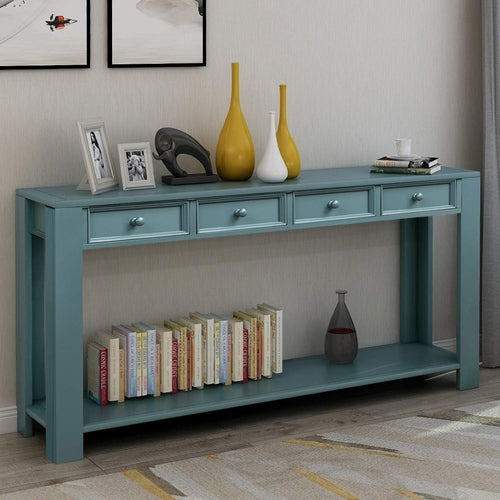 Easy Assembly Blue Console Table with Drawers