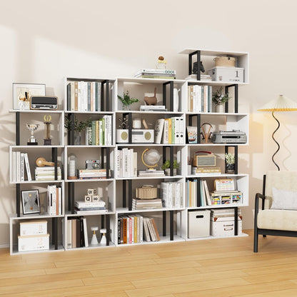 5-Tier Bookshelf, Narrow S-Shaped Geometric Bookcase, Wood Decorative
