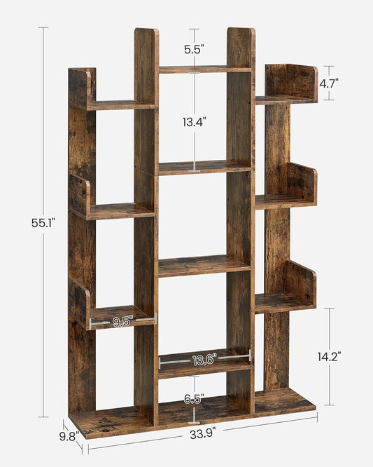 Bookshelf, Tree-Shaped Bookcase with 13 Storage Shelves, Rounded