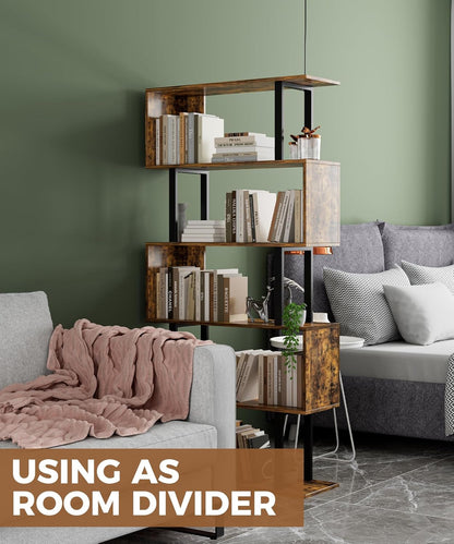 5-Tier Geometric Bookcase,S Shaped Bookshelf, Wood Decorative Storage