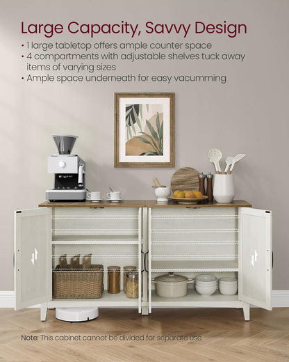 Rustic White Honey Brown Buffet Cabinet with Shelves