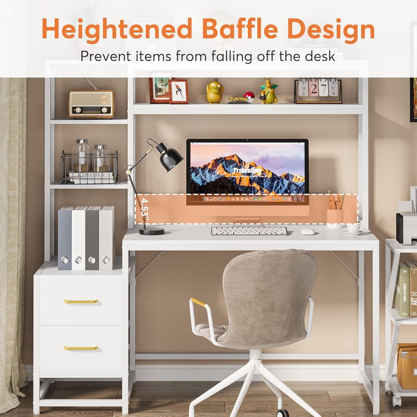 55 Inch Computer Desk with 2 Drawers and Storage Shelves, Rustic