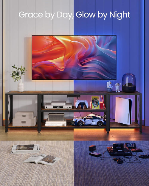 TV Stand with Power Outlets and LED Lights, for Tvs up to 60 Inches,