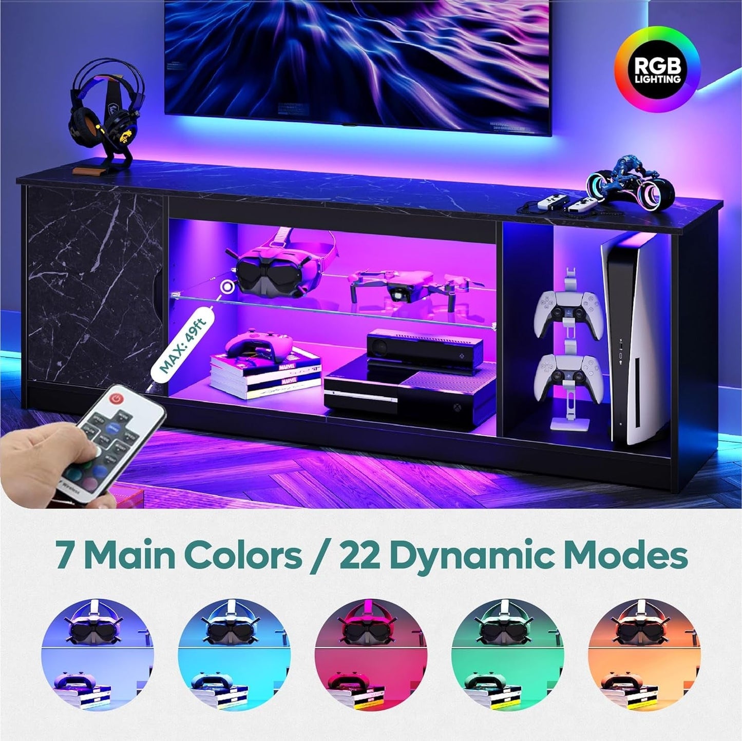 LED Gaming TV Stand for PS5/Xbox, 65 Inch