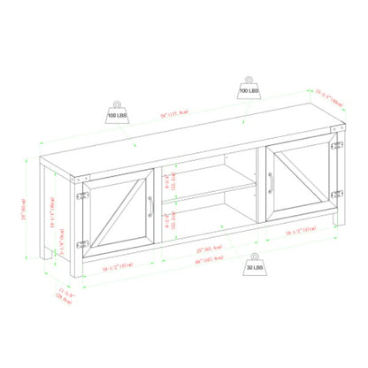 Rustic Farmhouse Double Barn Door TV Stand For TVs With Center Shelves