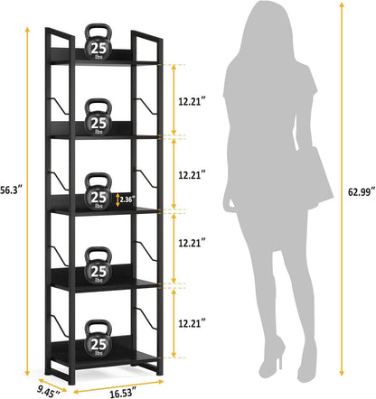 5 Tier Narrow Bookshelf: Tall Bookcase Shelf with Edge Protection,