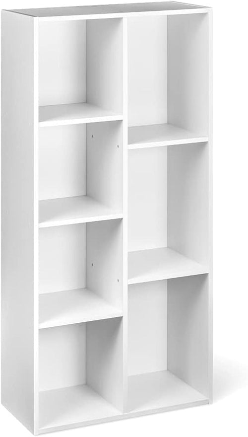 7 Cube Organizer Bookcase, Storage Shelves, Book Shelf, White, 9.25"D