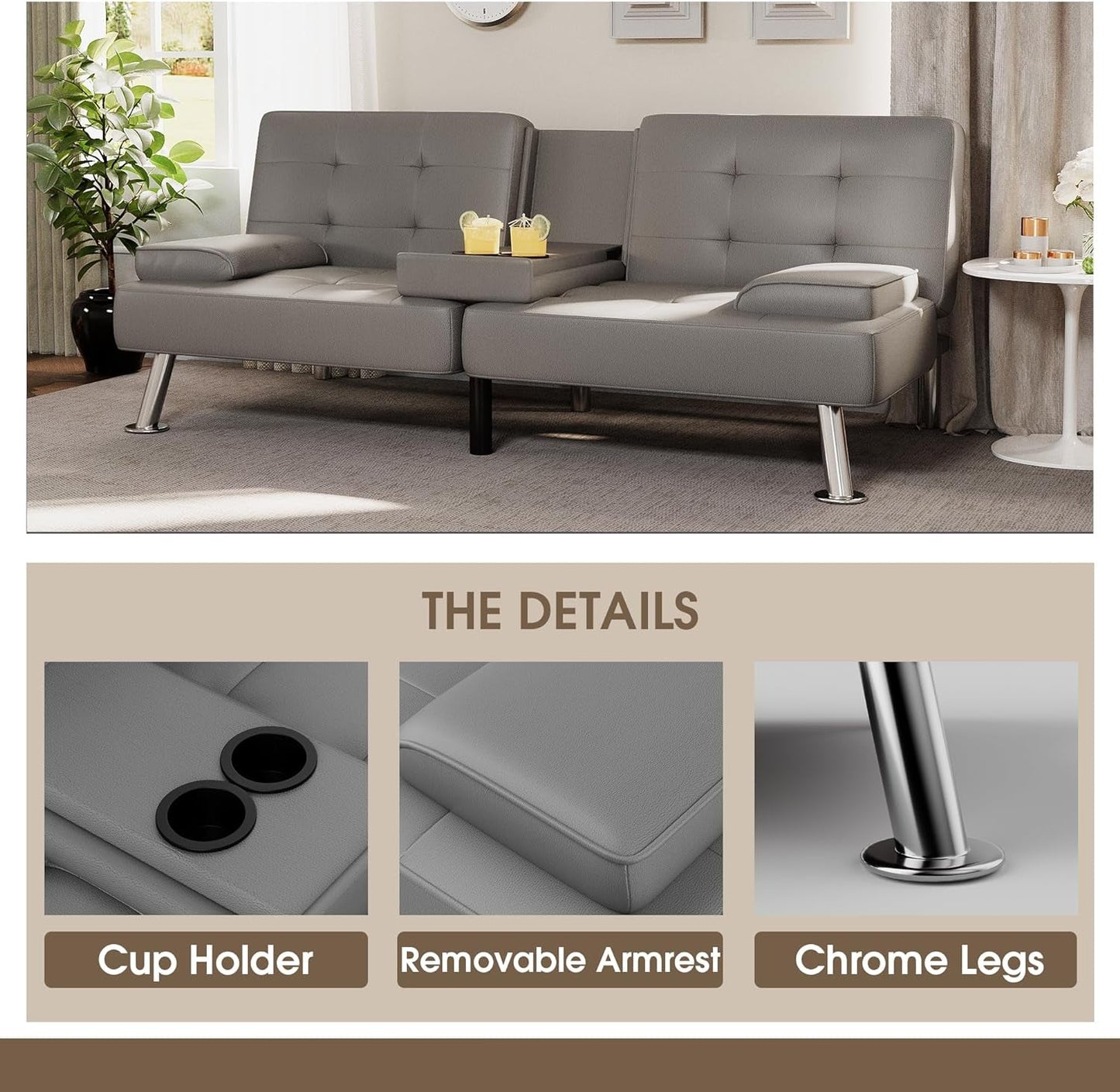 Futon Sofa Bed Modern Folding Futon Set PU Leather Convertible