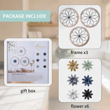 Round Farmhouse Wall Decor Floral Medallion Rustic Set
