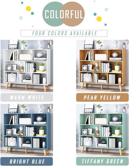 Wooden Open Shelf Bookcase - 3-Tier Floorstanding Display Cabinet Rack
