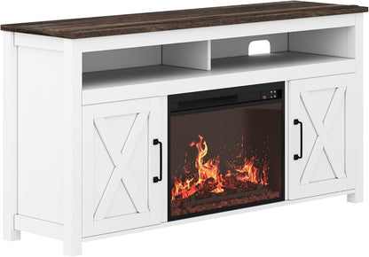58" White Farmhouse Fireplace TV Stand for 65" TV