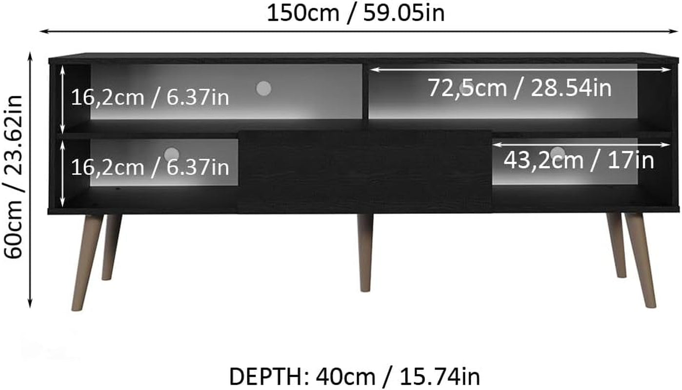 Modern TV Stand with 1 Door and 4 Shelves with Cable Management for