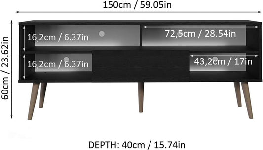 Modern TV Stand with 1 Door and 4 Shelves with Cable Management for