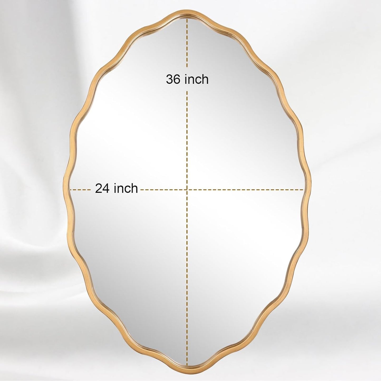 Large Modern Brushed Gold Oval Ripple Bathroom Mirror - Wall Mounted,