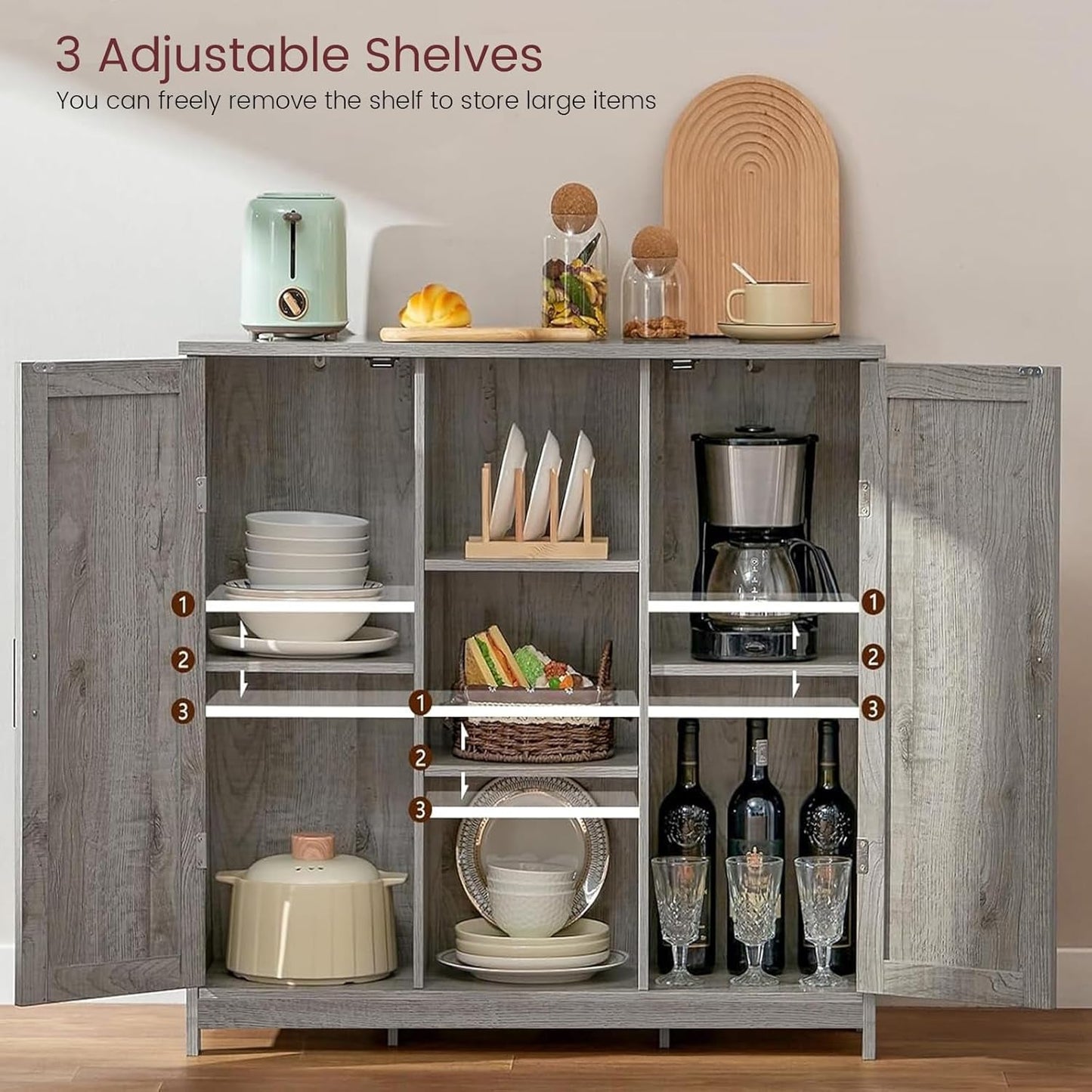 Storage Cabinet with 2 Doors and 4 Adjustable Shelves, Buffet Cabinet