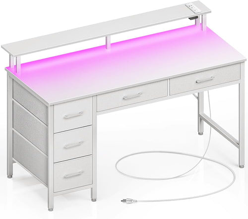 Computer Desk with Power Outlets & LED Light, 39 Inch Home Office Desk