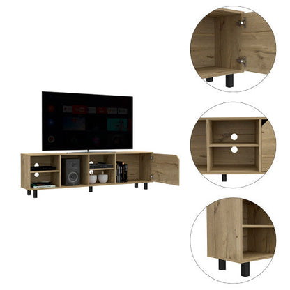 TV Stand For TVs Up 70 Estocolmo, Four Open Shelves, Light Oak Finish