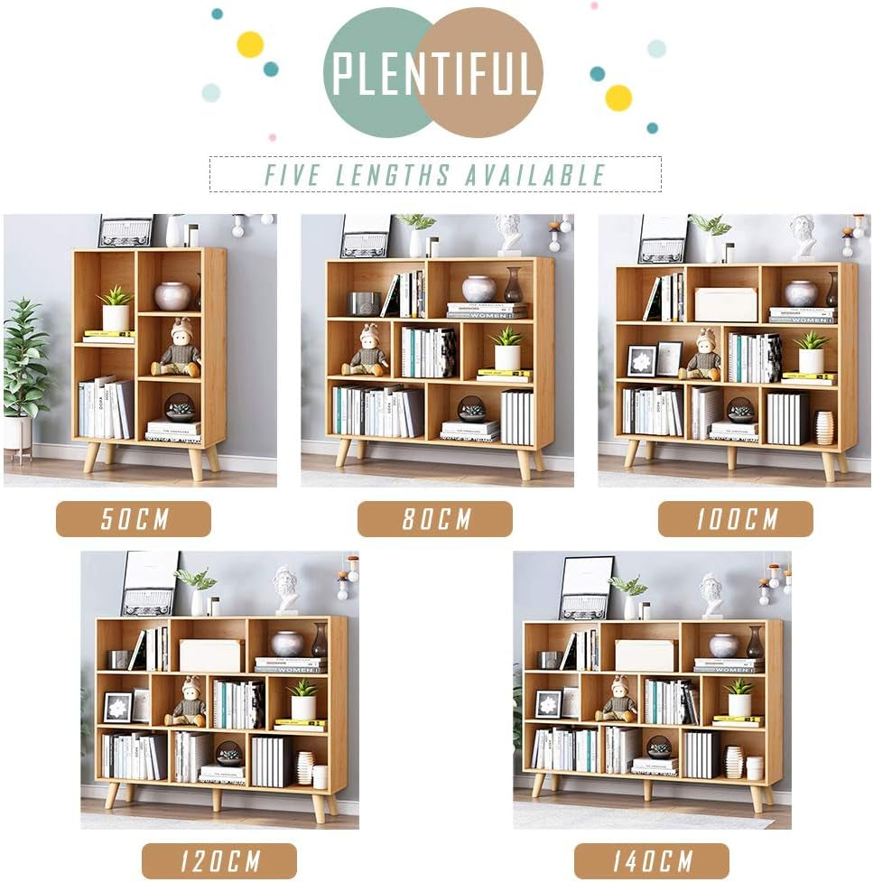 Wooden Open Shelf Bookcase - 3-Tier Floor Standing Display Cabinet