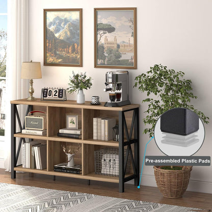 6 Cube Storage Organizer with Shelf, Long Wood and Metal Cubby