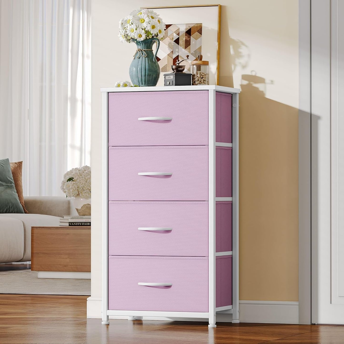 Storage Drawer with 4 Drawers - Fabric Dressers for Kids, Dresser for