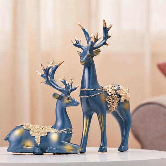 Shri Laxmi enterprises Elegant Blue & Gold Reindeer Figurine Set for
