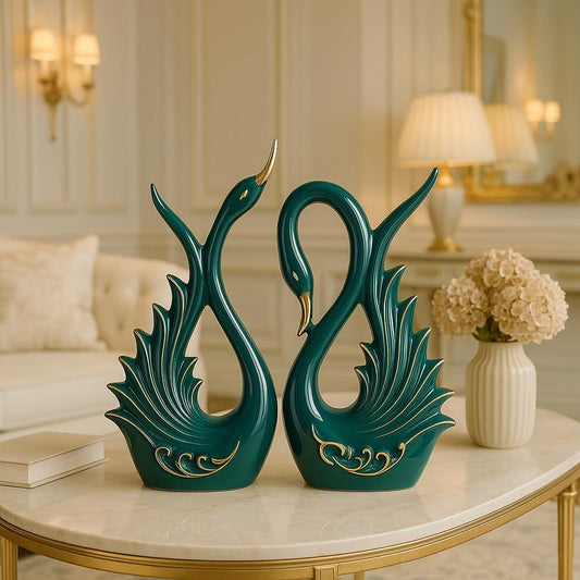 Swan Pair Ceramic Art Figurine