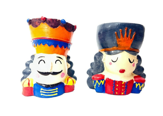 Title: Royal Nutcracker King & Queen Planters – Hand-Painted