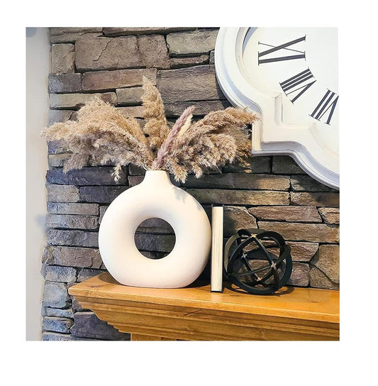 Shri Laxmi enterprises Modern Ceramic Donut Vase with Pampas Grass –