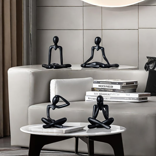 Modern Black Abstract Yoga Figurines – Set of 4 Minimalist Sculptures