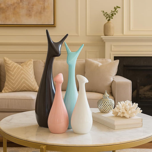 Lucky Deer Family Matte Finish Ceramic Figures- (Set of 4)